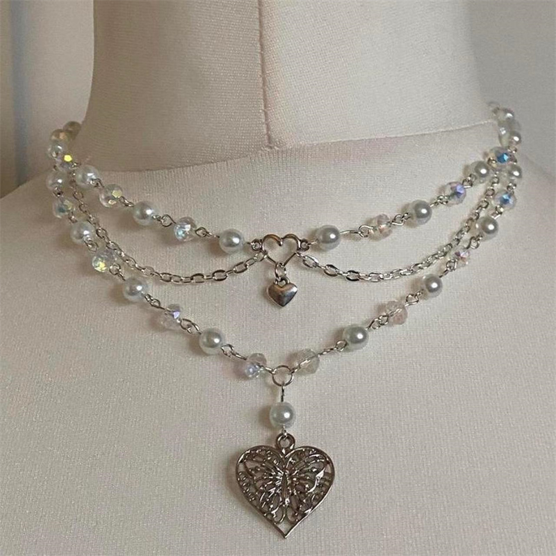 สร้อยคอไข่มุกหัวใจผีเสื้อสำหรั - Pearl Choker Necklace Vintage บทวิจารณ์และราคา
