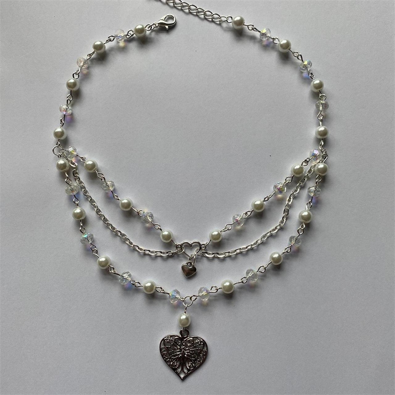 สร้อยคอไข่มุกหัวใจผีเสื้อสำหรั - Pearl Choker Necklace Vintage บทวิจารณ์และราคา