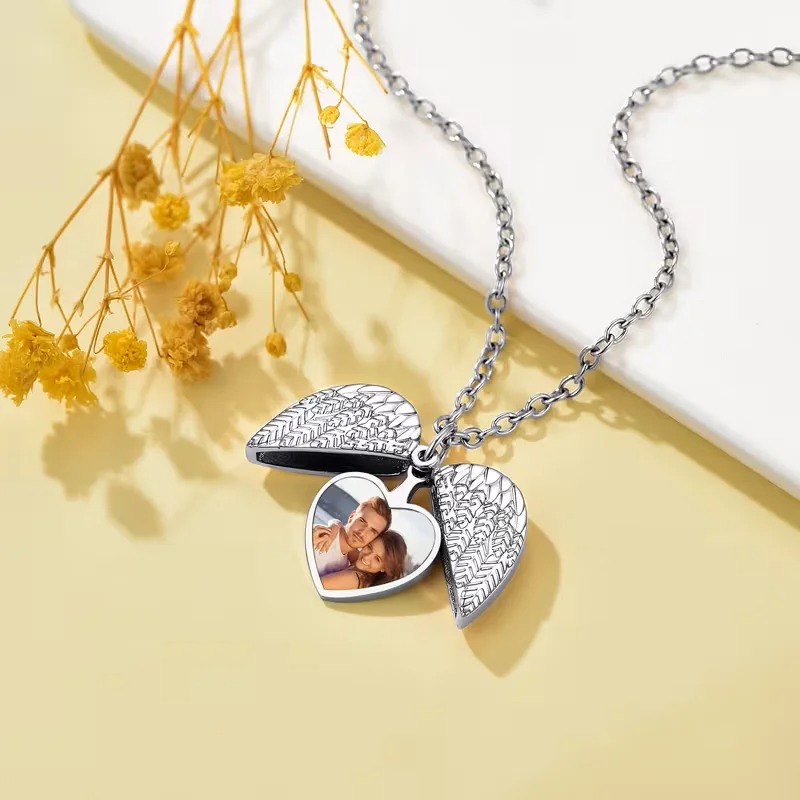 สร้อยคอจี้รูปหัวใจใส่รูปภาพส่ว - Heart Locket Necklace Photo บทวิจารณ์และราคา