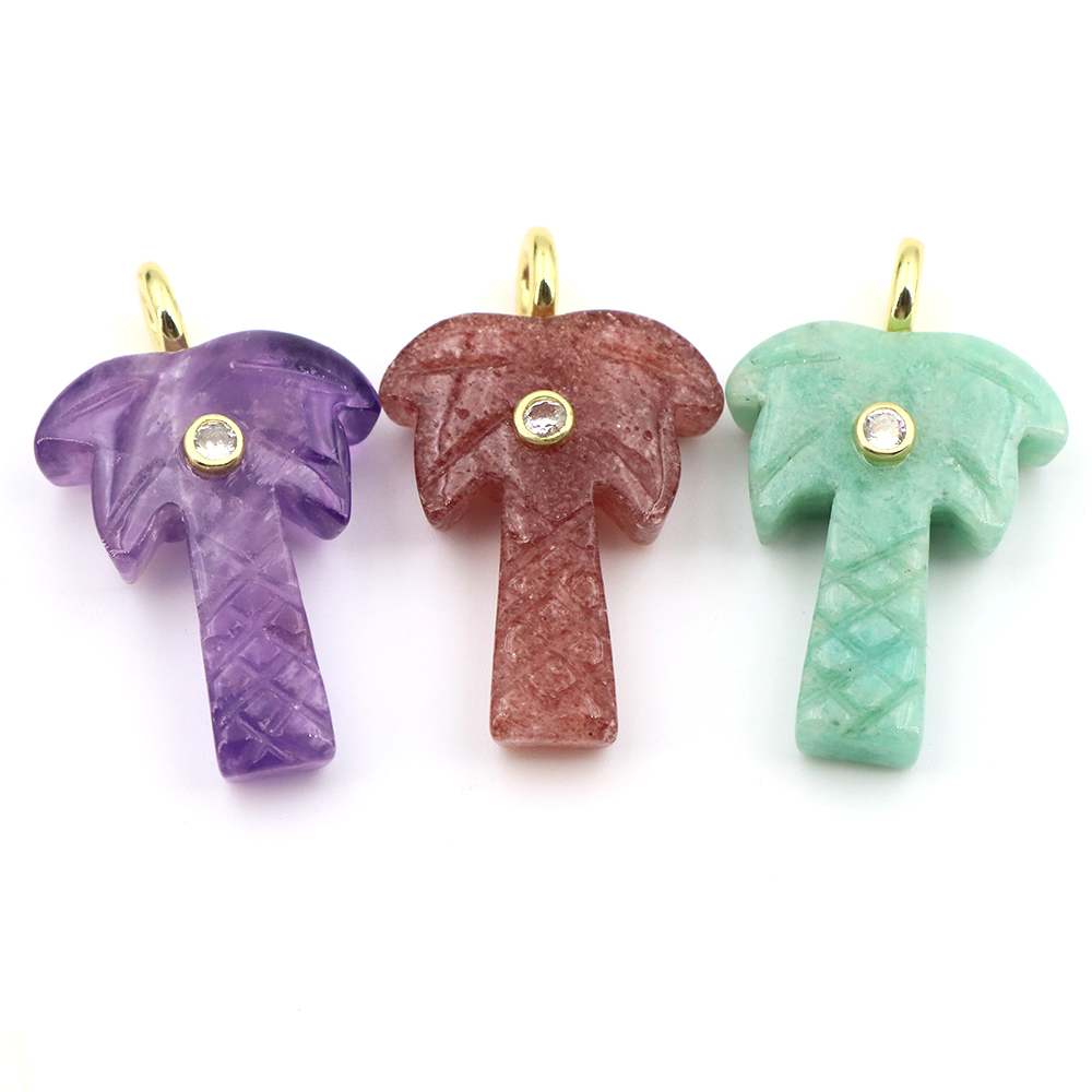 จี้รูปต้นมะพร้าวหินธรรมชาติขนา - Crystal Pendant Necklace Natural Stone บทวิจารณ์และราคา