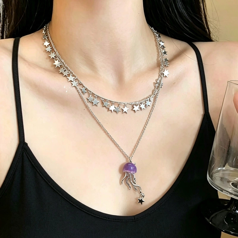 สร้อยคอโชคเกอร์สองชั้นลายแมงกะ - Layered Pendant Necklace Aesthetic บทวิจารณ์และราคา