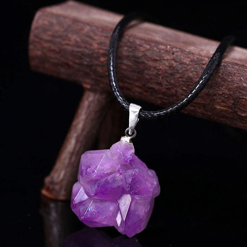 อเมทิสต์ธรรมชาติดอกไม้สร้อยคอ  - Crystal Pendant Necklace Natural Stone บทวิจารณ์และราคา