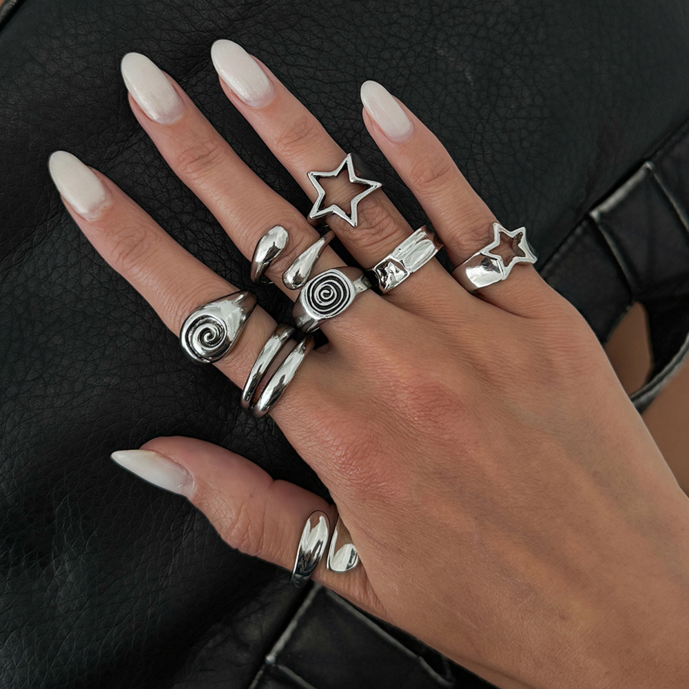 แหวนเปิดลายดาวห้าแฉกสไตล์โกธิค - Vintage Punk Knuckle Rings Set บทวิจารณ์และราคา