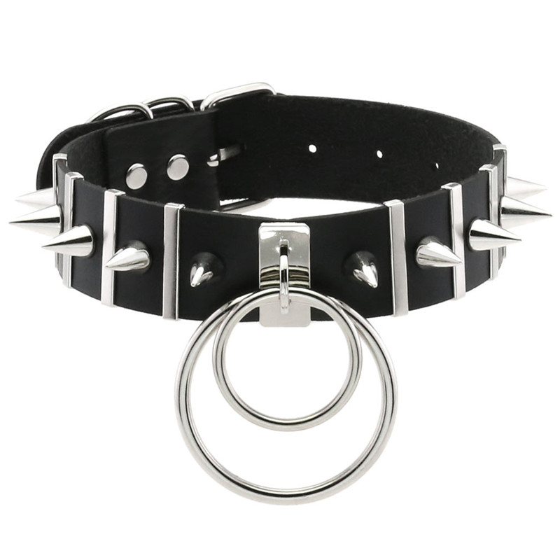 สีชมพูBondage Spike ChokerคอPu - Goth Punk Spike Choker บทวิจารณ์และราคา