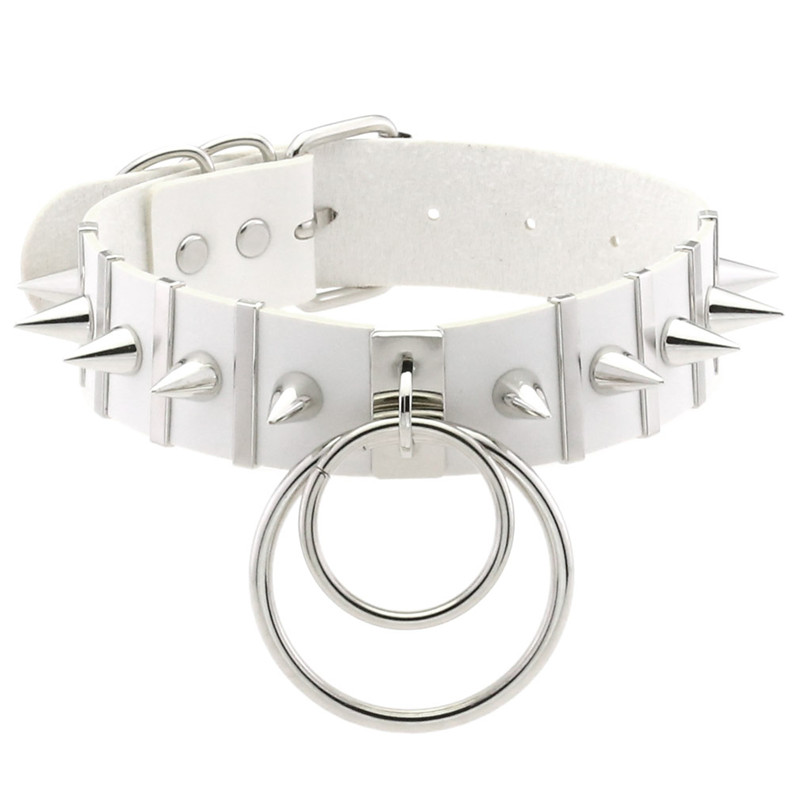 สีชมพูBondage Spike ChokerคอPu - Goth Punk Spike Choker บทวิจารณ์และราคา