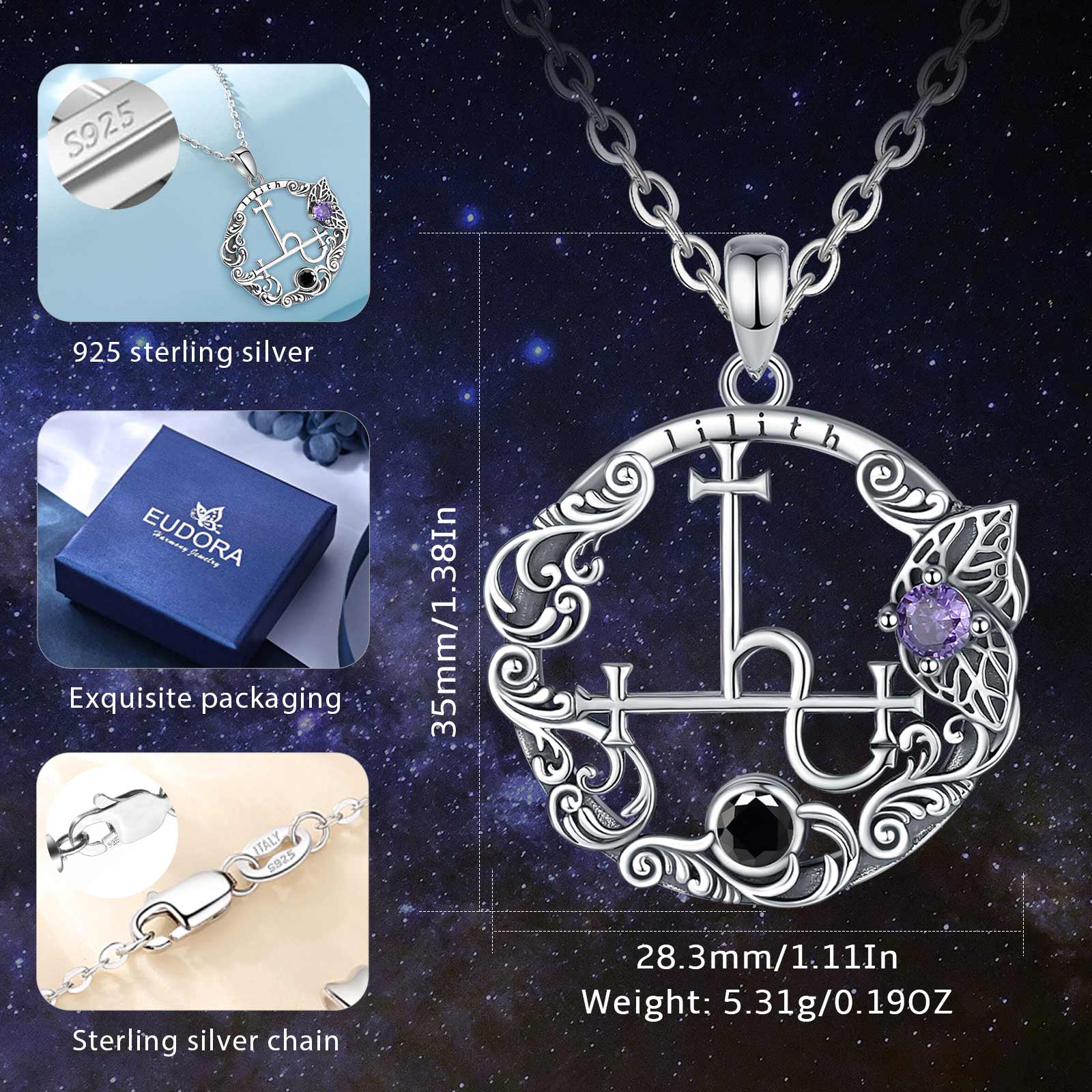 Eudora 925 เงินสเตอร์ลิง Lilit - 925 Sterling Silver Chain Necklace Men บทวิจารณ์และราคา